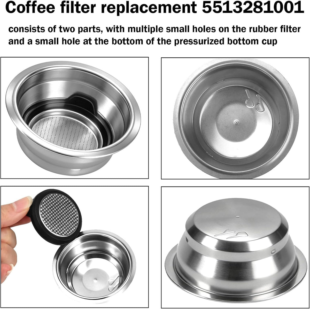 2-Cup Easy Clean Filter 5513281001_SML for DeLonghi Espresso Machines