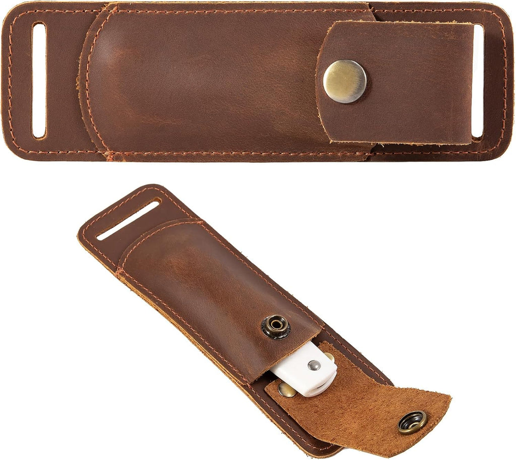 Knife Sheath,Belt Buckle Knife Sheath,Leather Knife Sheaths for Belt,Pocket Knife Folding EDC Belt Knife Holster,Open