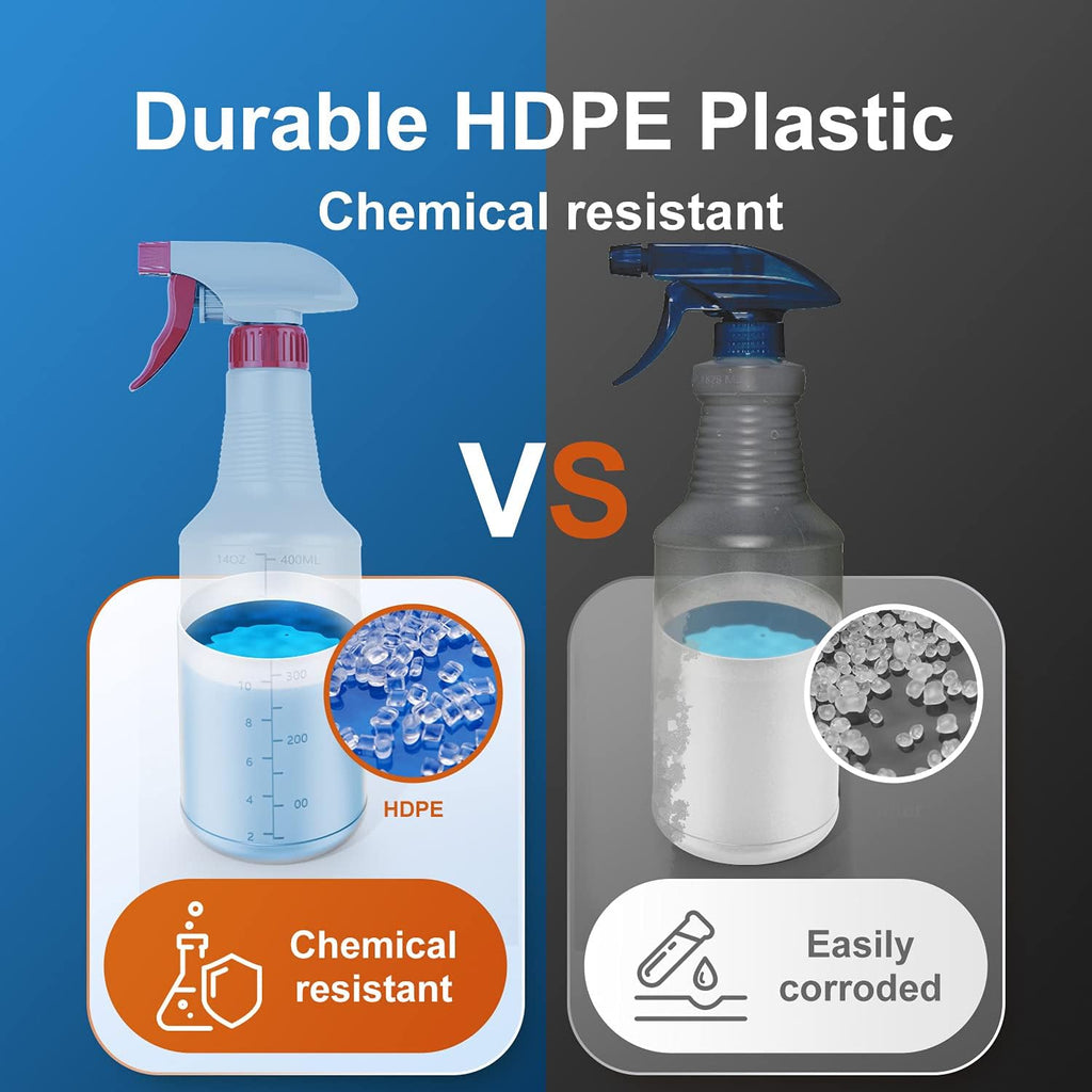 Spray Bottle (5 Pack,16 Oz) with Measurements and Adjustable Nozzle(Mist & Stream Mode), HDPE Plastic Spray Bottles
