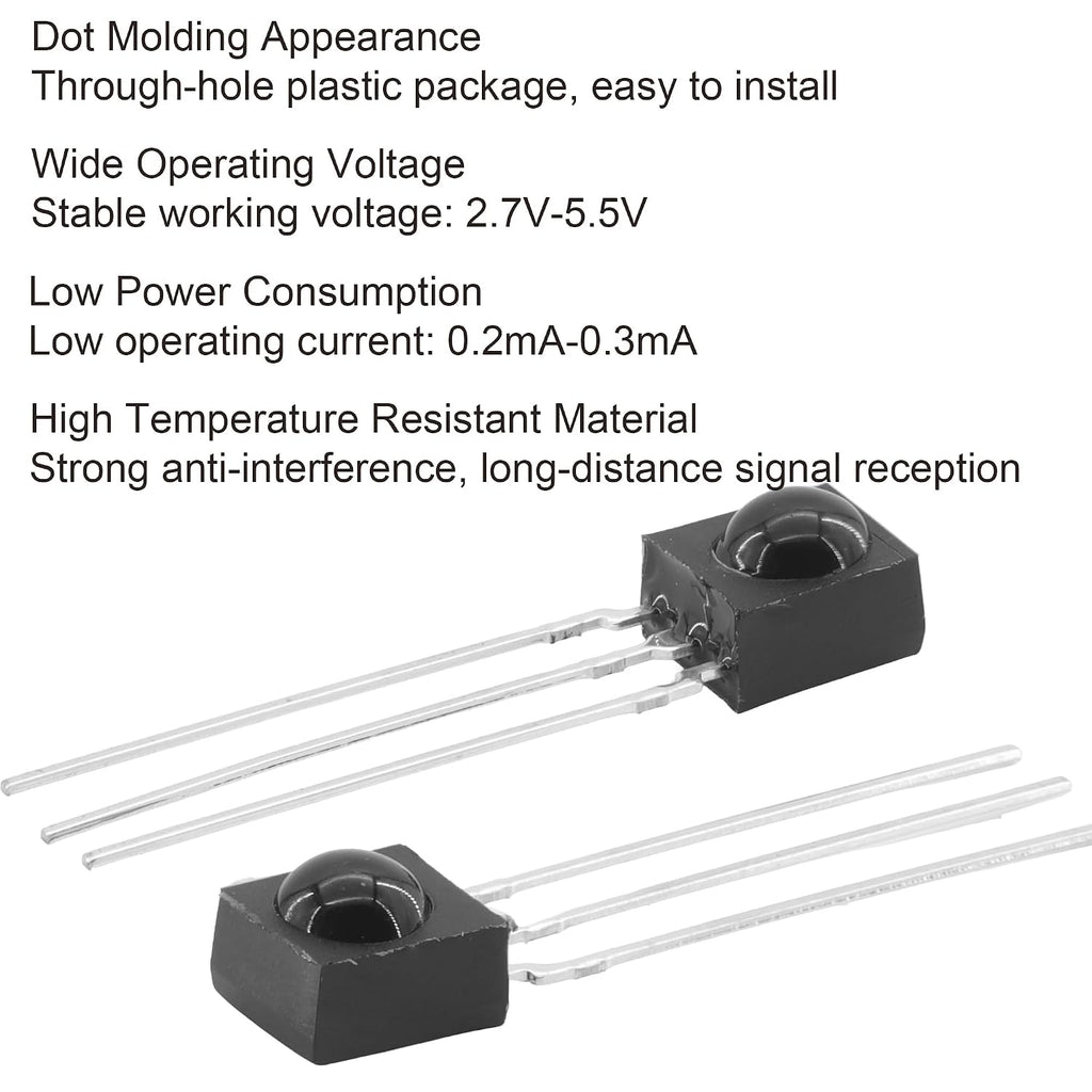 38kHz Infrared (IR) Receiver Sensor, Round Dot Long Range IR Receiver Head Compatible with CH0038K for Remote Control Projects