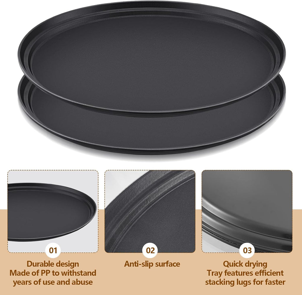 2 Pcs Restaurant Serving Trays Oval, 27 x 22 Inch, Black