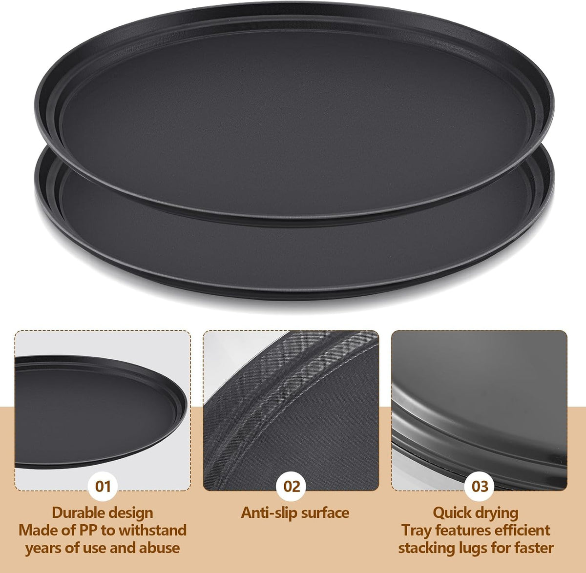 2 Pcs Restaurant Serving Trays Oval, 27 x 22 Inch, Black