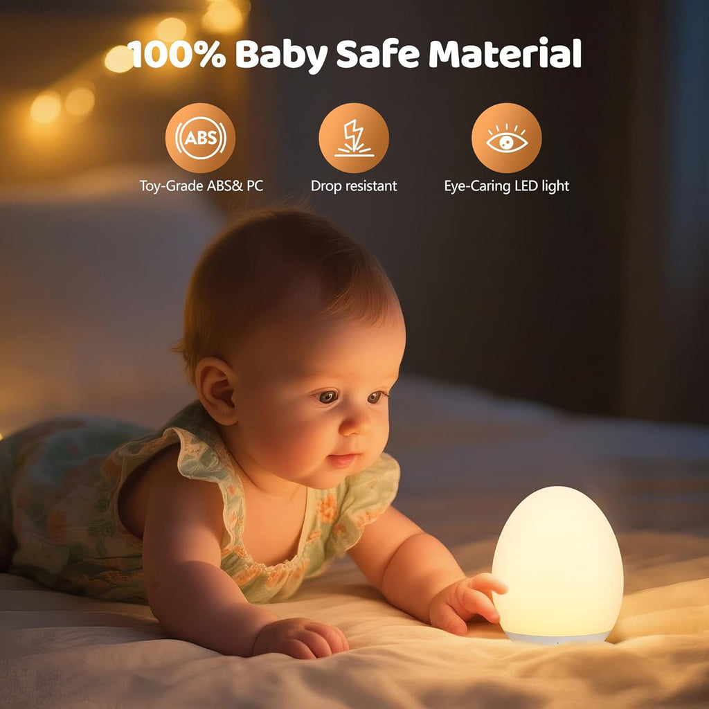 Night Light for Kids, Baby Egg Light for Nursery, 7 Colors Changing & Stepless Dimming, Soft Silicone Touch Night