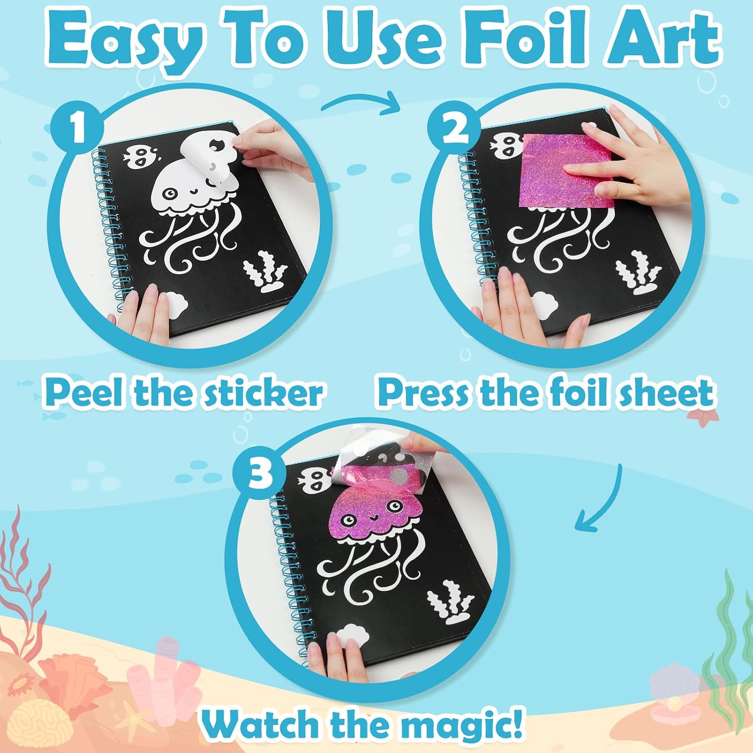 Foil Art Craft Kit for Kids, Sparkly Birthday Gift Toy for Kids