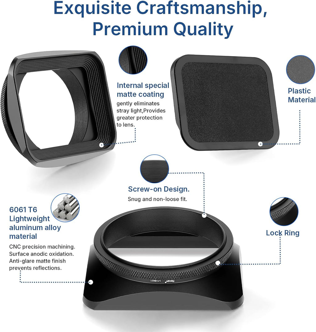 62mm Square Metal Screw-in Mount Lens Hood Shade with Cap for 62mm Canon Nikon Sony Leica Leitz Carl Zeiss
