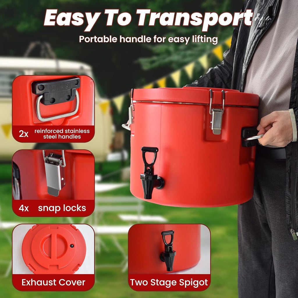 20L/5Gal Insulated Beverage Dispenser, Ice & Hot Drink Dispenser with Spout Spigot and Portable Handles,Thermal Hot