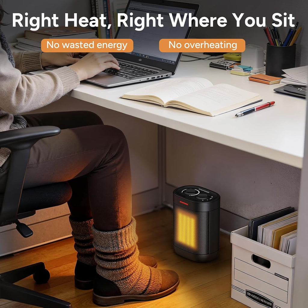 Ceramic Personal Space Heater for Office Desk & RV, 1000W/700W Low Wattage Electric Heater Under Desk, Circuit