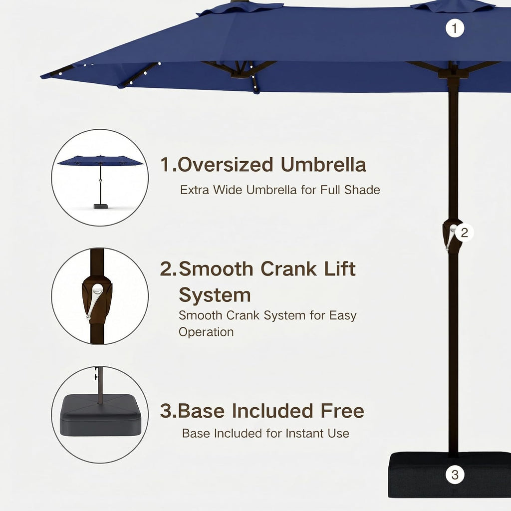 15ft Large Outdoor Patio Umbrella with Base Included, Navy Blue