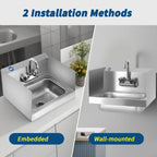 NSF 17" x 15" Hand Sink, Stainless Steel Wall Mount, Side Splashes