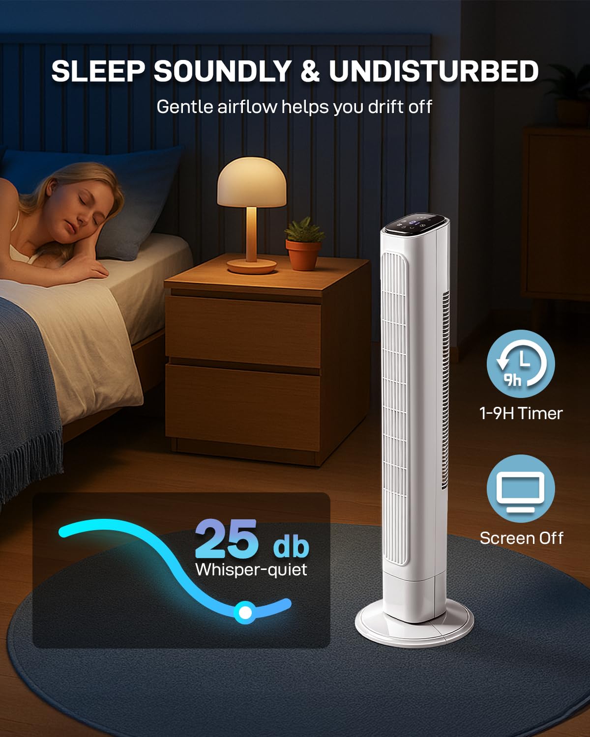 36" Bladeless Tower Fan for Cooling Home Office Bedroom, White