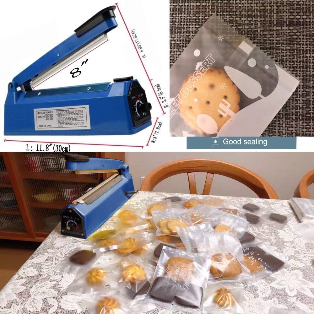 Impulse Heat Sealer - Manual 8 Inch Sealing Machine for Plastic Bags with Extra Replace Element Grip