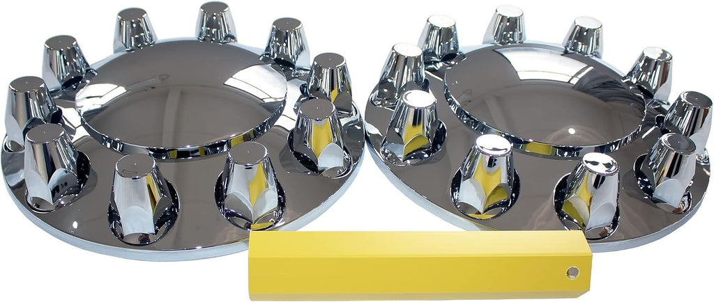 ABS Plastic Chromed Hubcaps Wheel Front Axle Cover Set with 33mm Thread-On Lug Nut Covers for Semi Trucks (Dome)