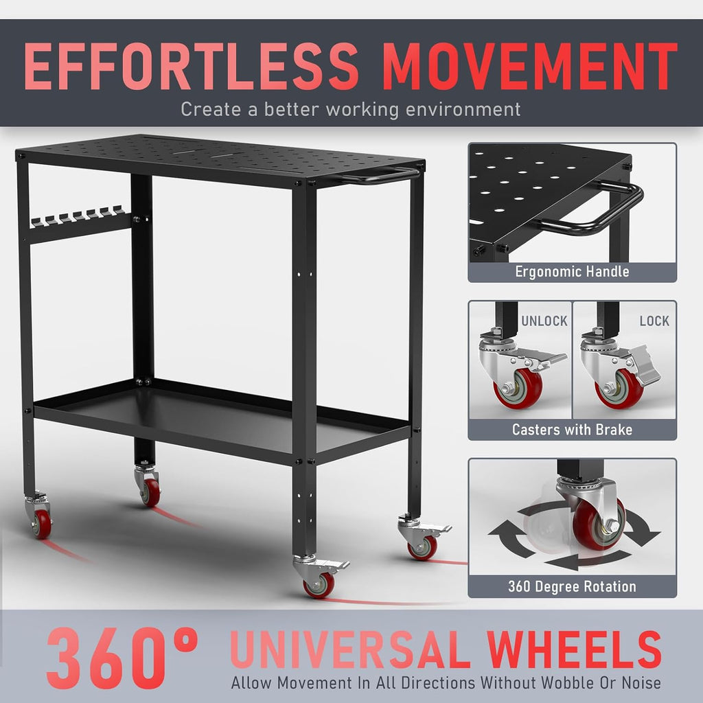 Welding Table Workbench 36x18 Inches 1200 lb Load Capacity | Hook Side Panel Handle Brake Wheels - Sturdy and