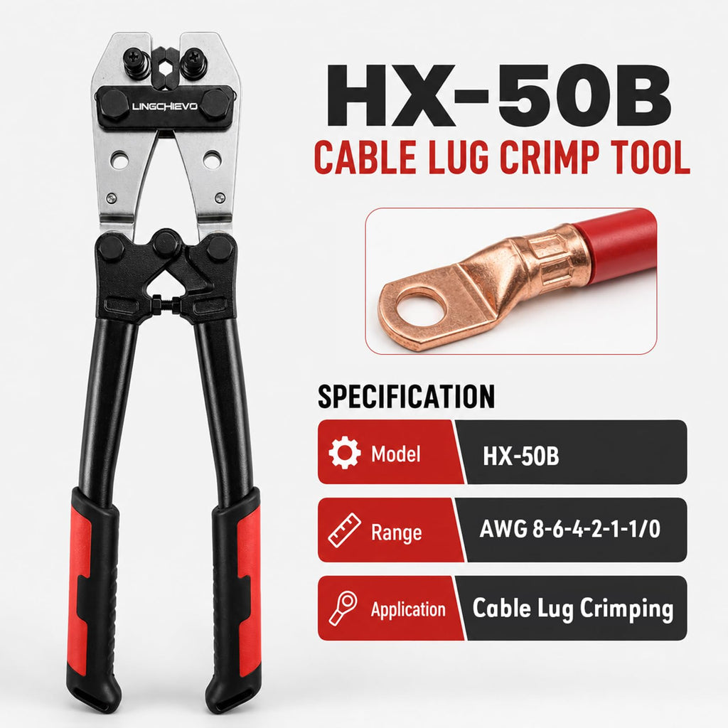 LingChievo Battery Cable Wire Crimper Tool for AWG 8-1/0 Lug&Terminal