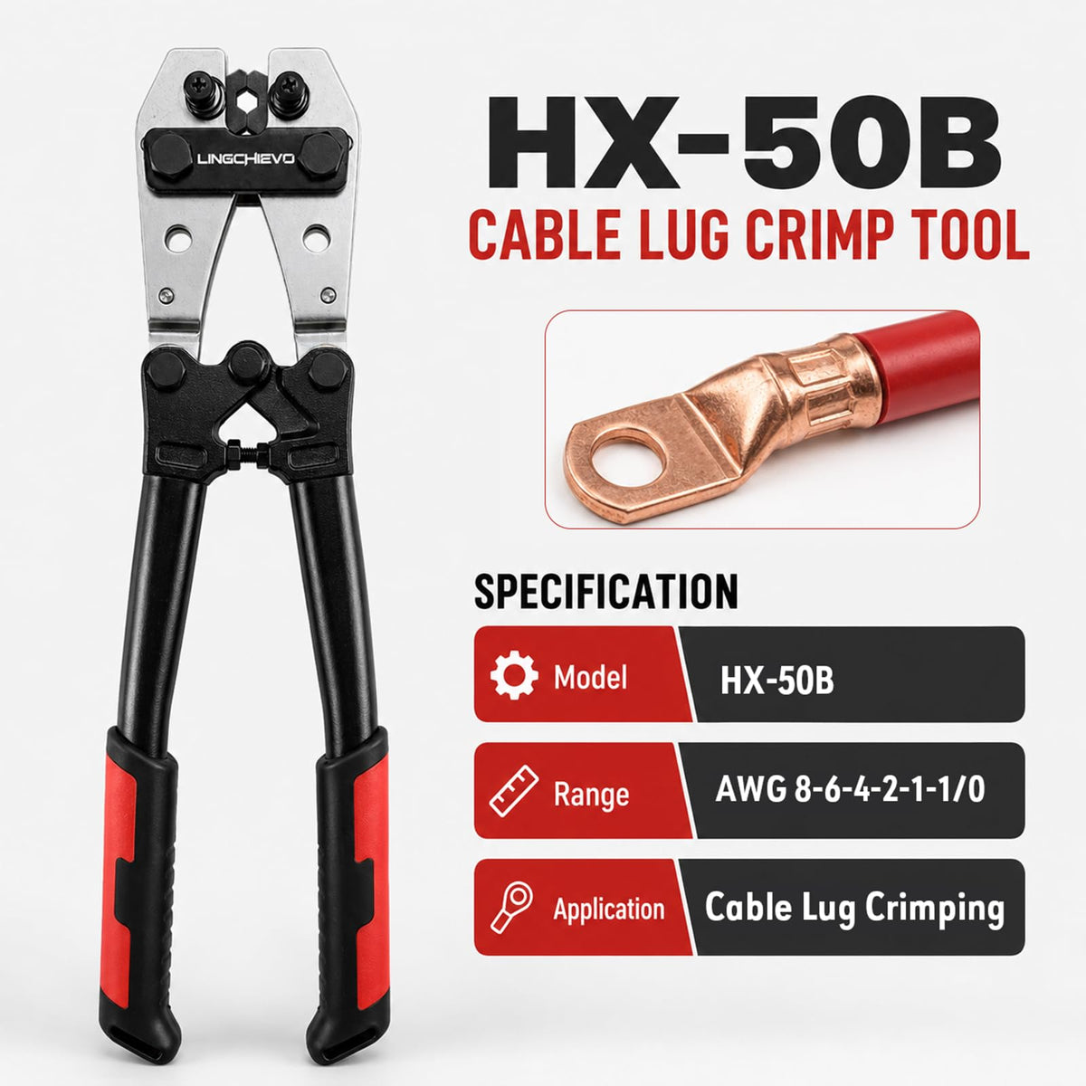 LingChievo Battery Cable Wire Crimper Tool for AWG 8-1/0 Lug&Terminal