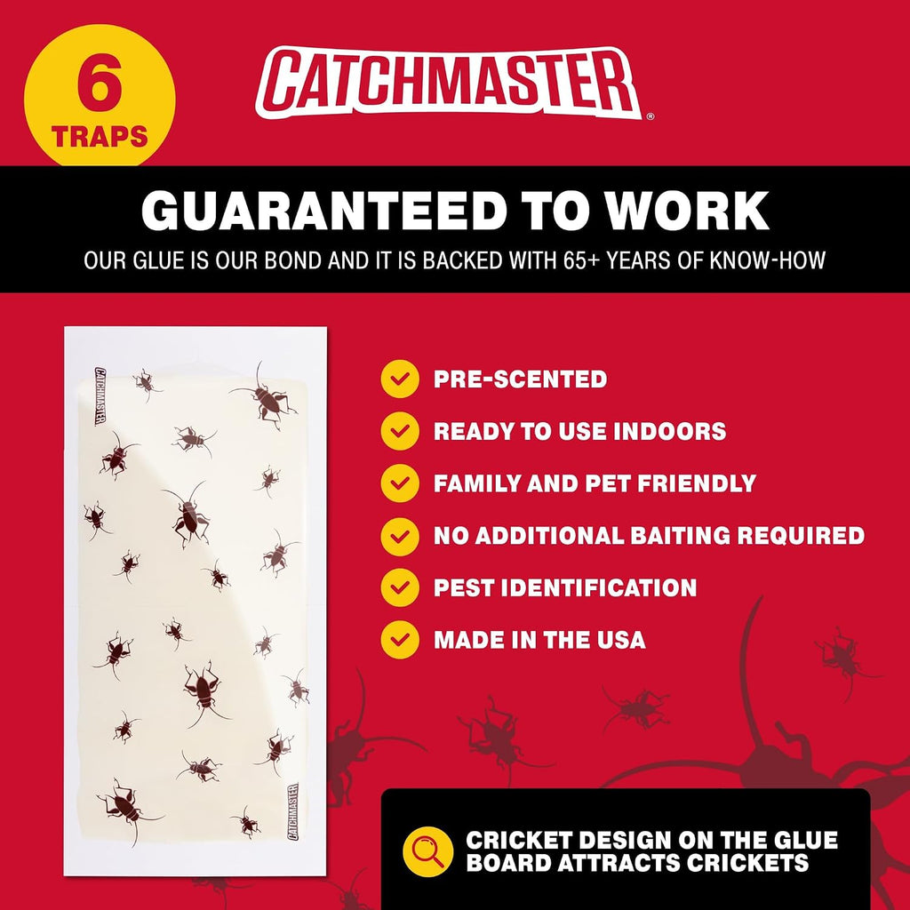 Cricket XL Giant Glue Boards 6-Pk, Adhesive Bug Catcher Cricket Traps Indoor, Sticky Trap for Inside Your Home, Bulk