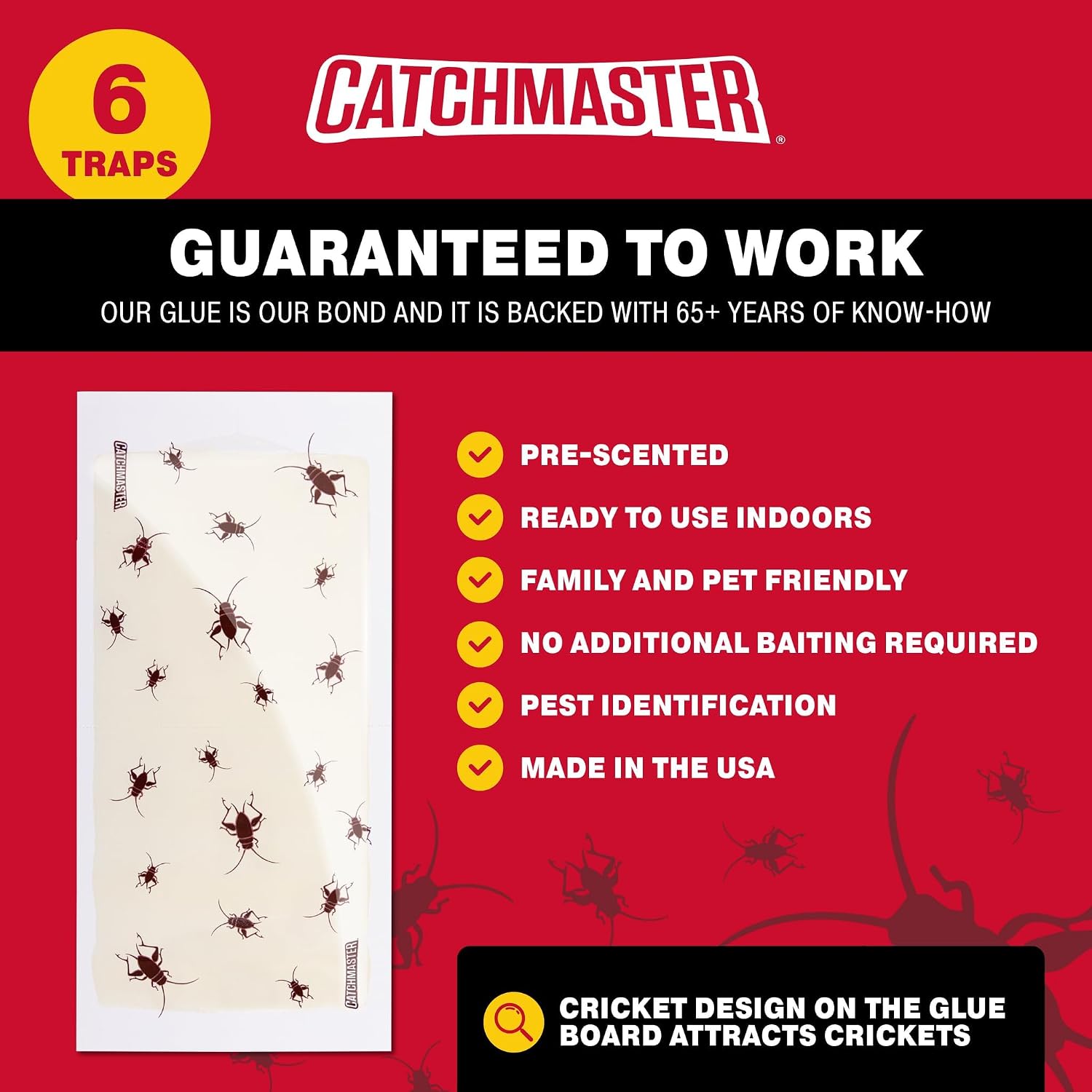Cricket XL Giant Glue Boards 6-Pk, Adhesive Bug Catcher Cricket Traps Indoor, Sticky Trap for Inside Your Home, Bulk