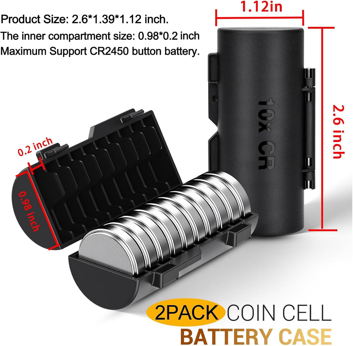 (2 Pack CR2032 CR2450 Coin Cell Battery Case Organizer | Holds 20pcs CR2032 CR2025 CR2016 CR2320 CR2325 CR2330 CR2335