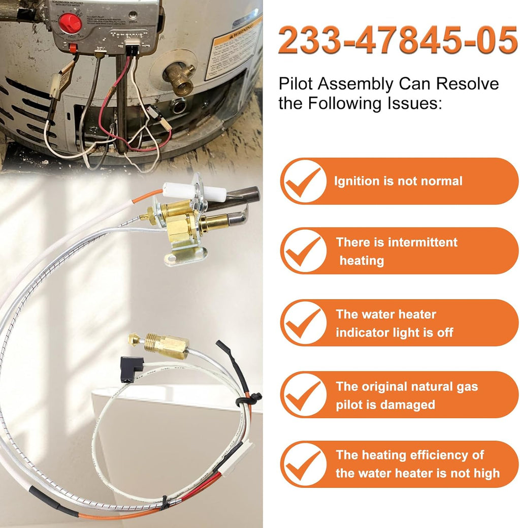 Hiorucet 233-47845-05 233-47845-03A Water Heater Pilot Assembly for Bradford White Water Heater, 415-47845-05 Pilot Assembly for Honeywell Natural Gas Water Heater CS8840A1-1041, Replace 233-47845-02A