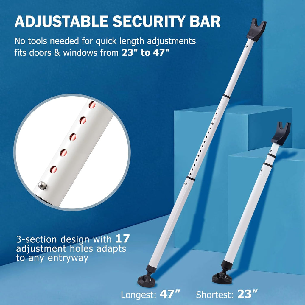 Heavy Duty Sliding Door Security Bar, Adjustable 23"-47" Security Window Stopper Jammer for Home & Travel, Door Lock