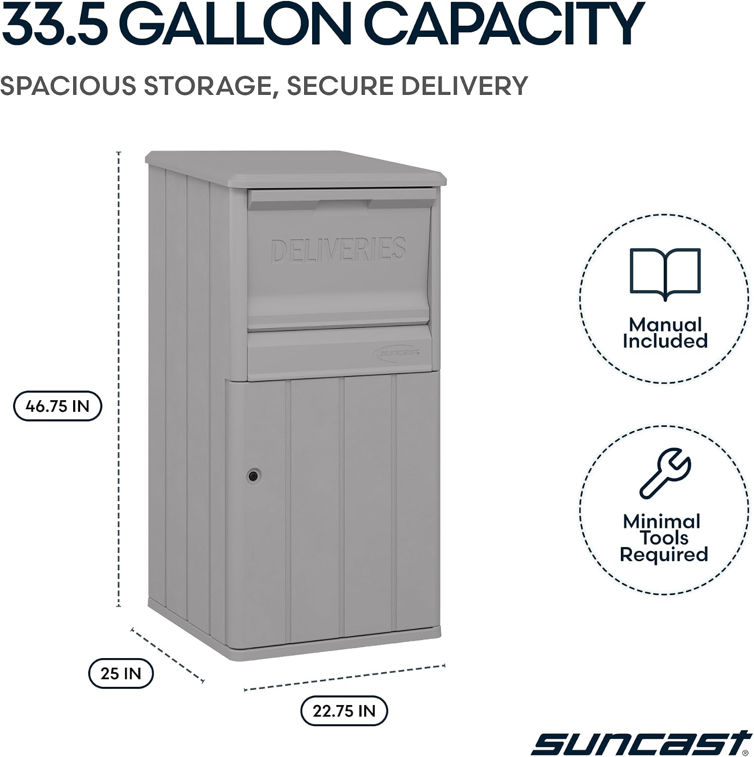 33.5-Gallon Capacity Package Delivery Box, Parcel Drop Box with Lock, Weather Resistant Outdoor Storage Solution for