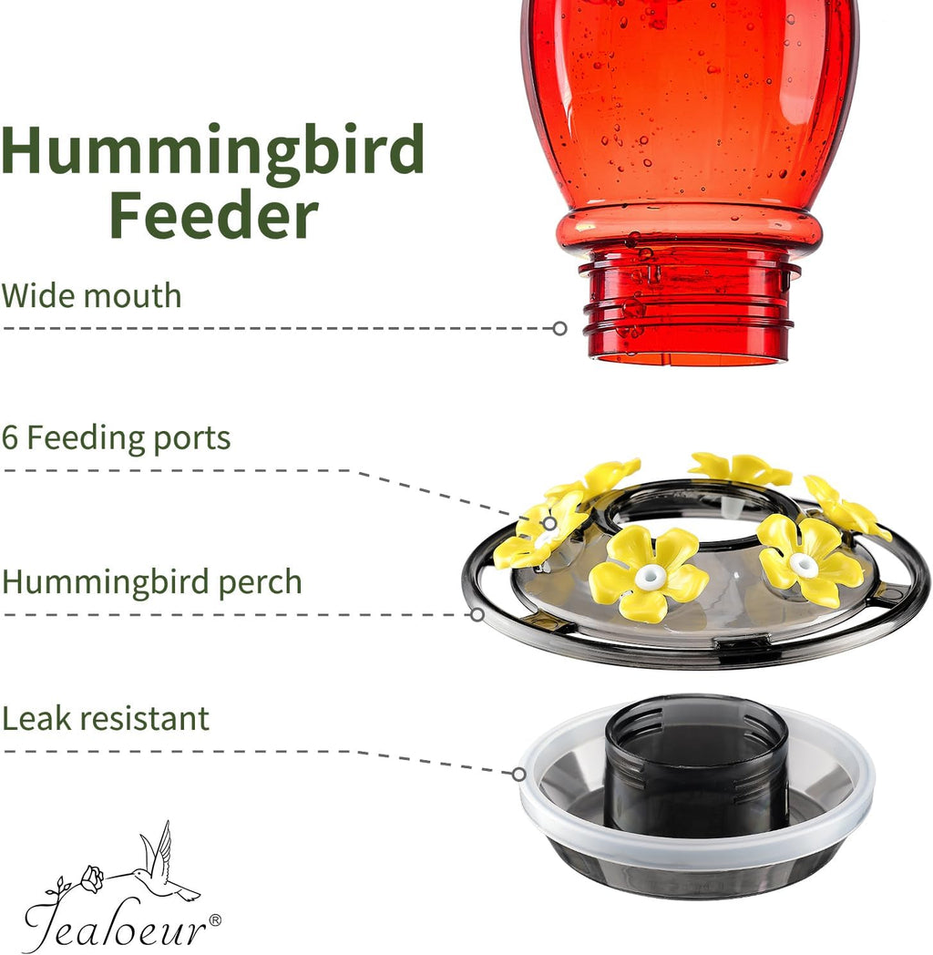Hummingbird Feeder for Outdoors Hanging, 18 OZ Humming Birds Feeders with 6 Bee Guard Feeding Ports & Built-in Ant