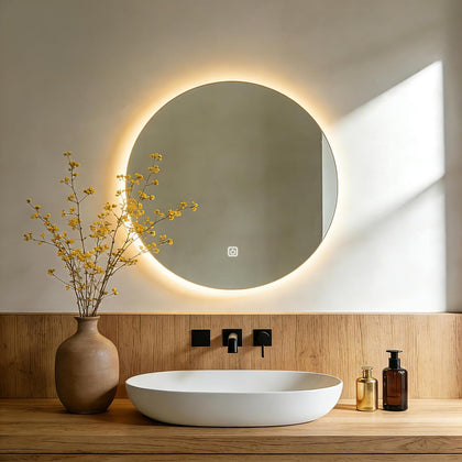 20 Inch Round LED Bathroom Mirror with Lights, Lighted Vanity Bathroom Mirror with Backlit, Stepless Dimmable & 3
