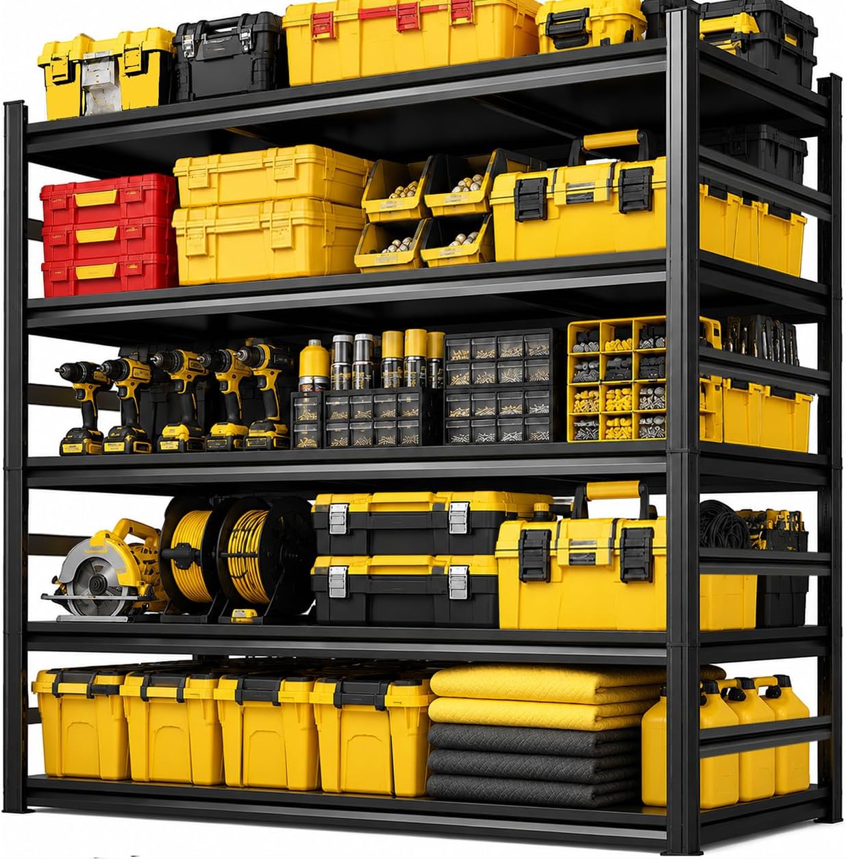 72''H Garage Shelving, 5 Tier Heavy Duty Shelving with Side Rails | 2500 lbs Capacity Garage Storage