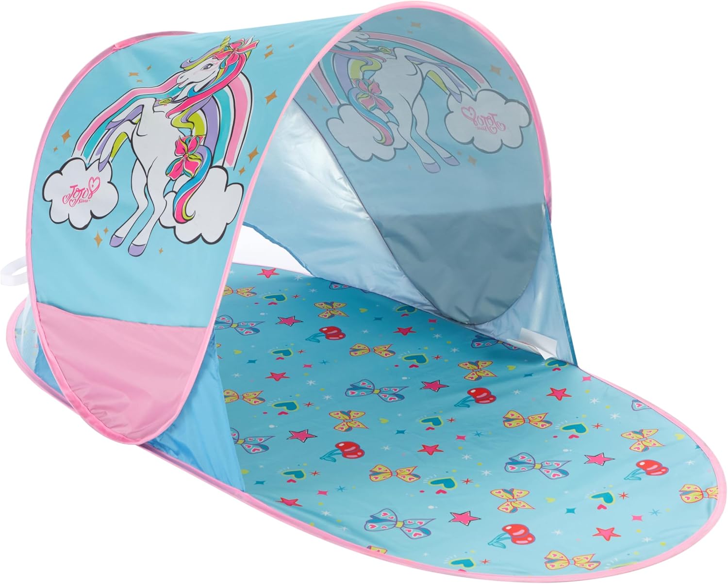 JoJo Siwa Unicorn 3 Piece 26"x46" Adventure Pop up Play Tent Set with Slumber Bag,Carry Bag,and String Lights