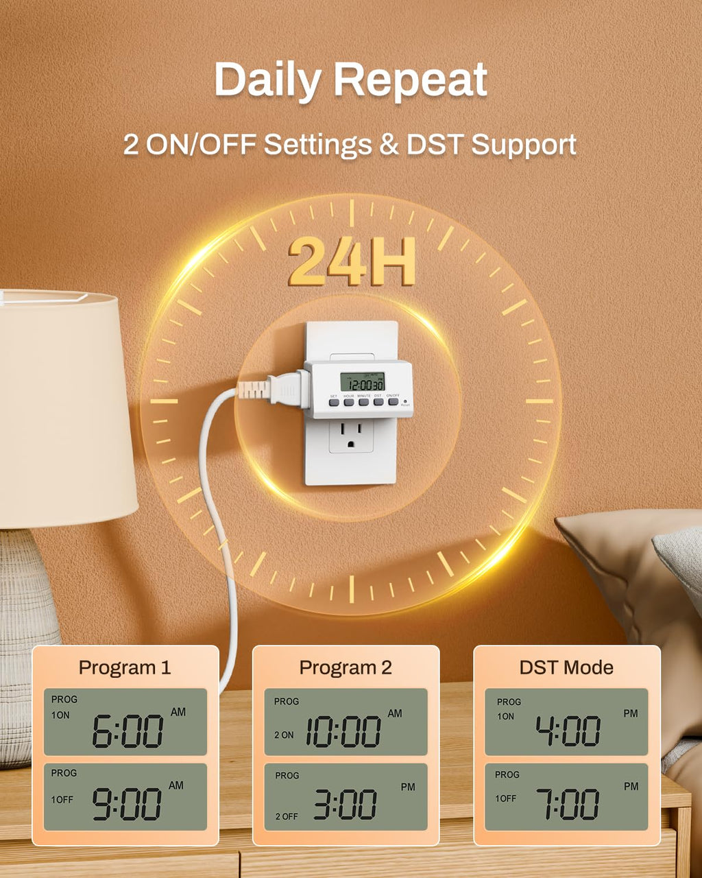Indoor 24H Programmable Digital Timer Outlet, Slim 1 Outlet, 4 Pack