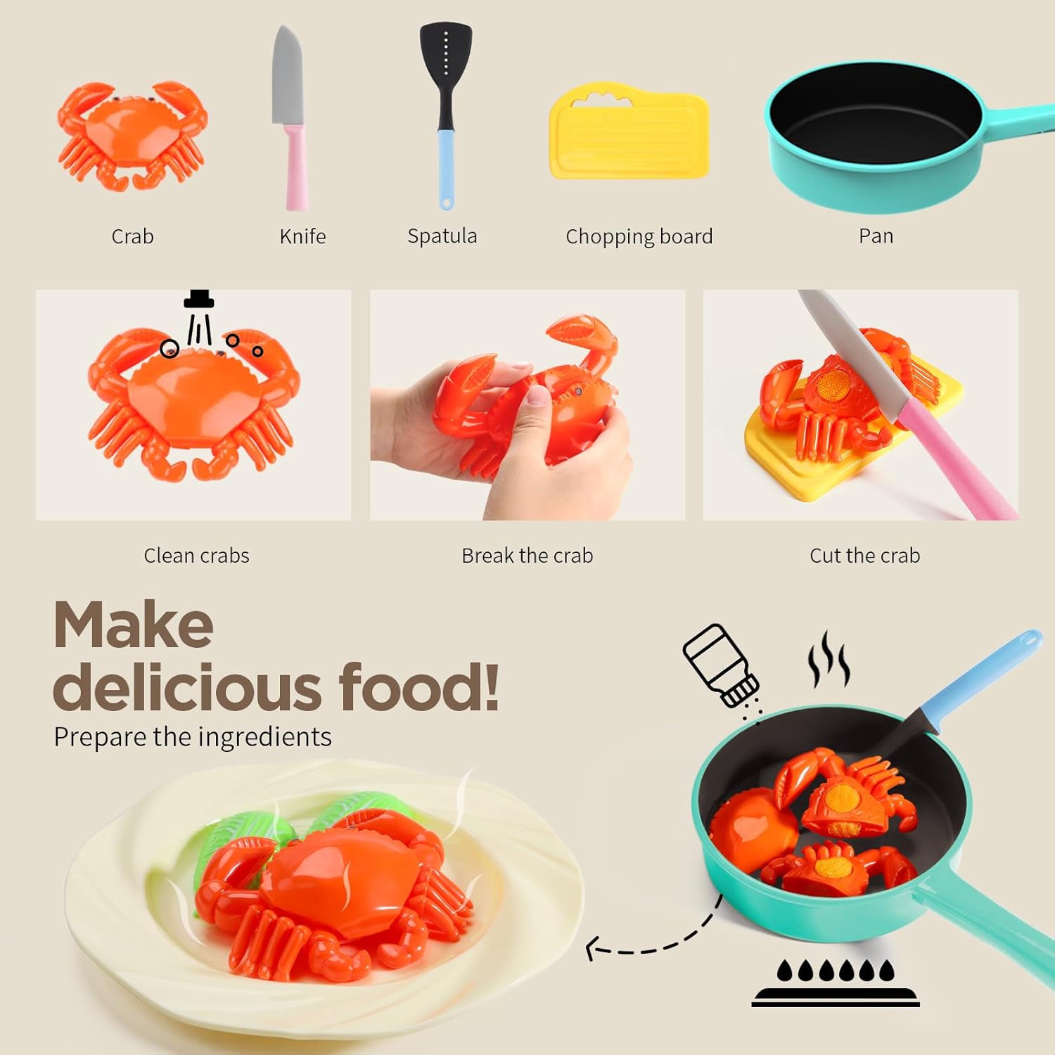Kids Play Kitchen Accessories - Complete Cooking Toy Set with Pots, Pans & Utensils for Toddlers 1-3, Learning