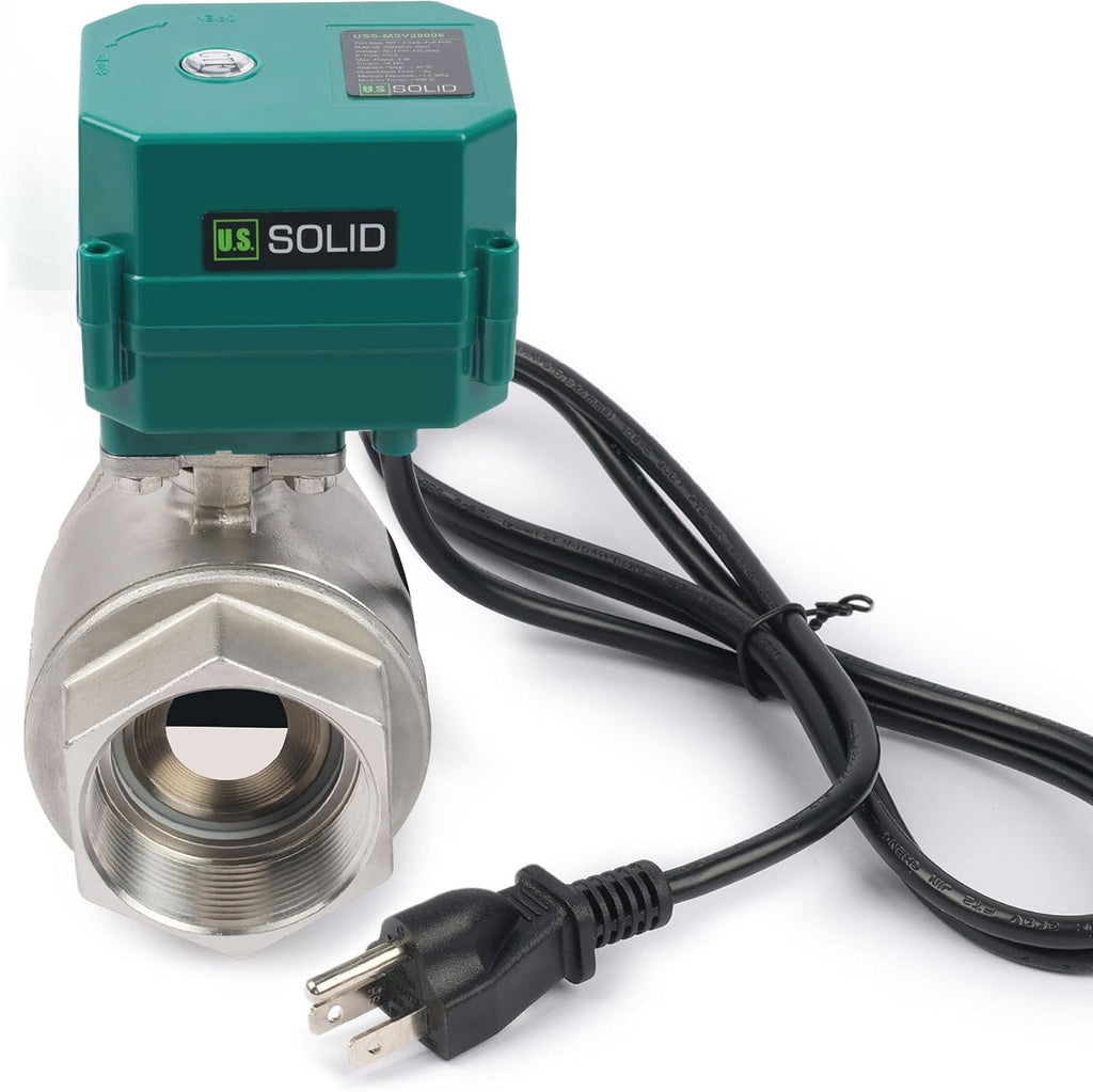U.S. Solid 2" Motorized Ball Valve with US Plug 110VAC NSF Certified 304SS Electrical Ball Valve,Auto Return, Normally Closed