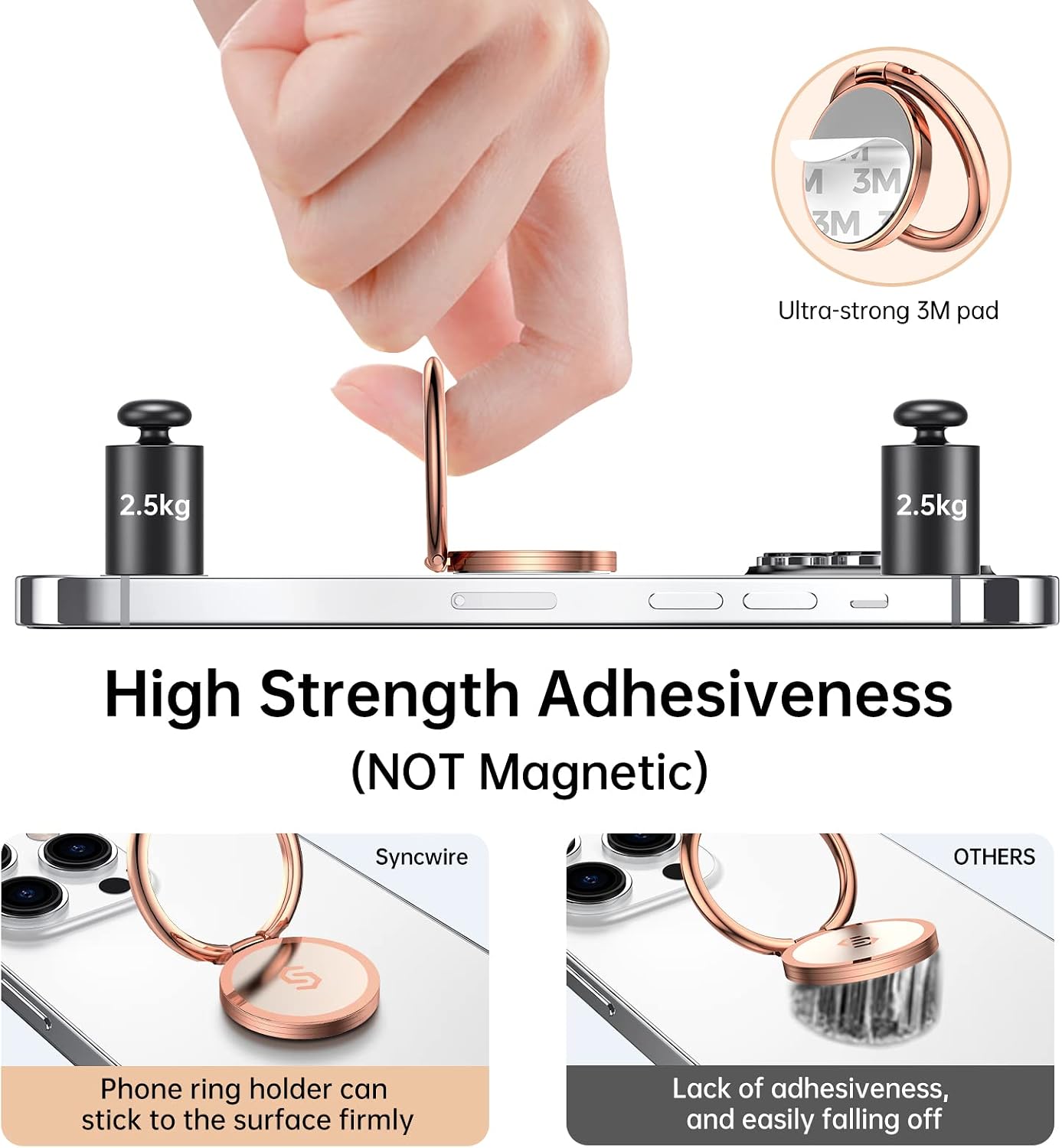 Cell Phone Ring Holder Stand, 360 Degree Rotation Finger Ring Kickstand with Polished Metal Phone Grip for Magnetic