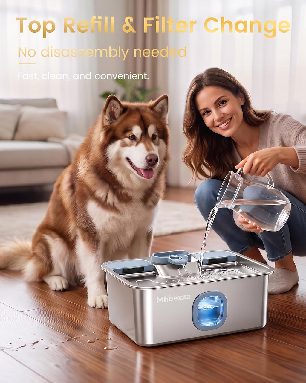 16L Stainless Steel Dog Water Fountain with Dual 5-Layer Filtration System