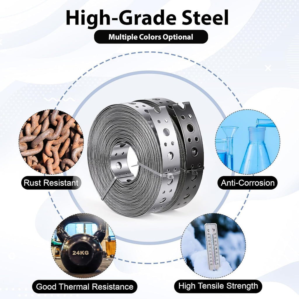1-Inch x 33FT Metal Strap 0.6mm Thickness Steel Strapping with Hole