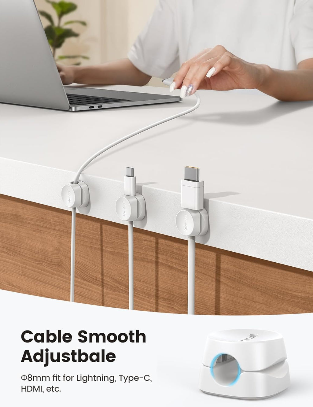 8 Pack Cord Organizer, [1s Lock] Spring Cable Management Clips - Adhesive Phone Cord Holder Clips for Nightstand Desk