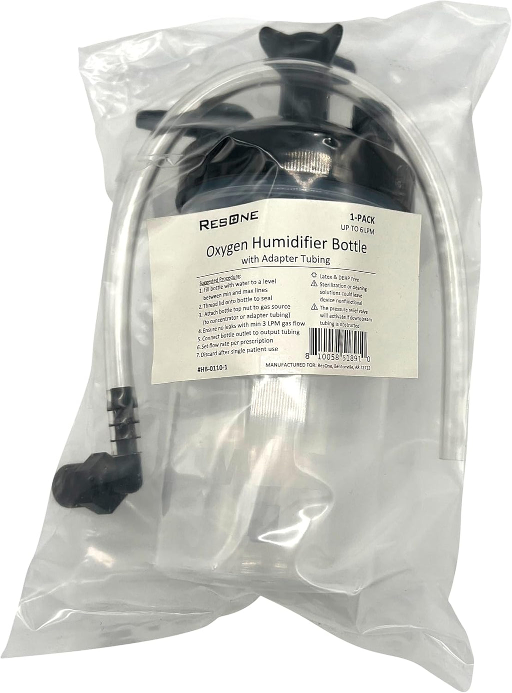 Oxygen Humidifier Bottle, 350ml with Safety Valve and 12 inch Adapter Tubing – OTC Accessory Compatible with Many