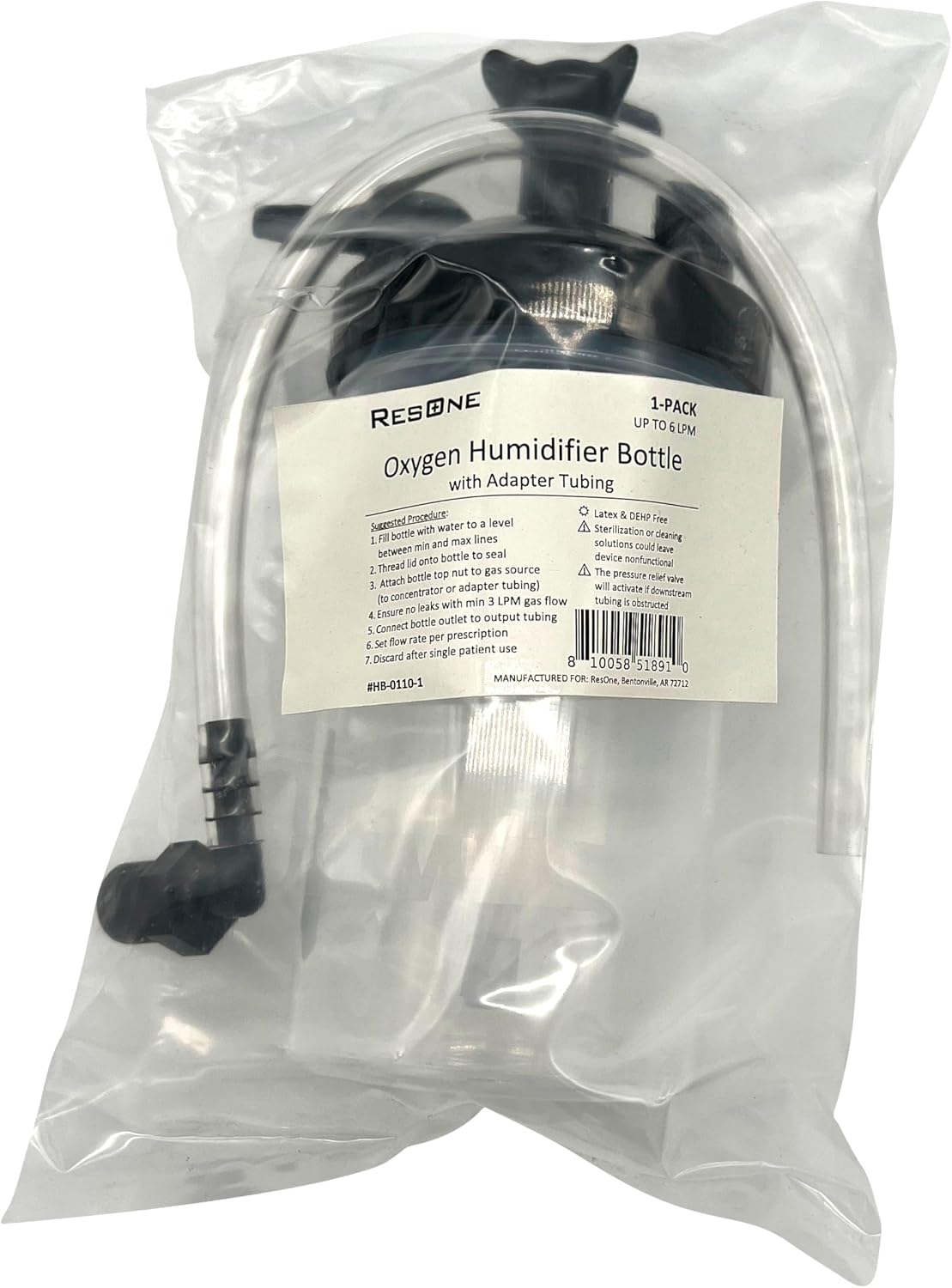 Oxygen Humidifier Bottle, 350ml with Safety Valve and 12 inch Adapter Tubing – OTC Accessory Compatible with Many