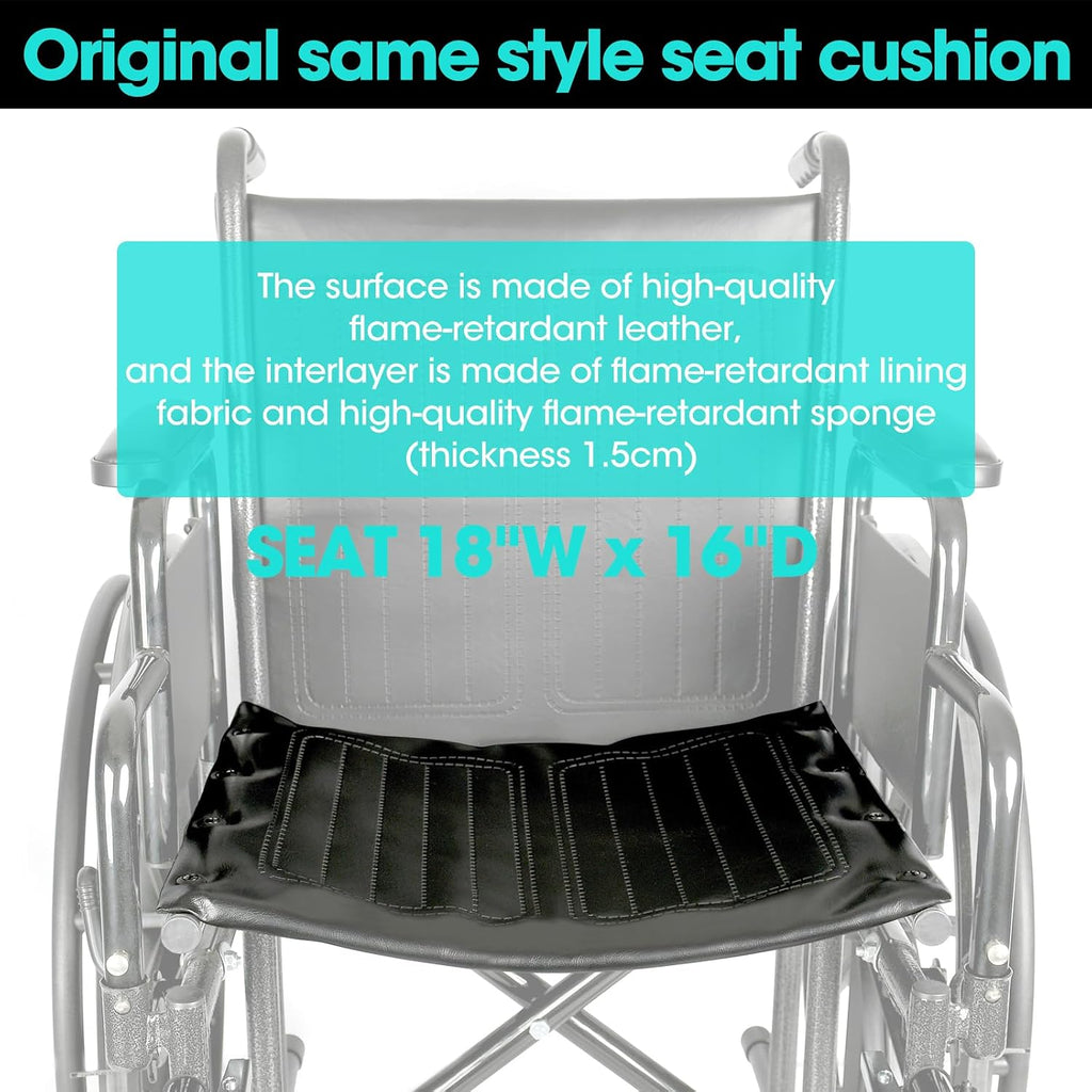 18x16 Inch Wheelchair Seat Cushion Replacement - Universal Fit|Leather Upholstery with Memory Foam Core, Enhanced