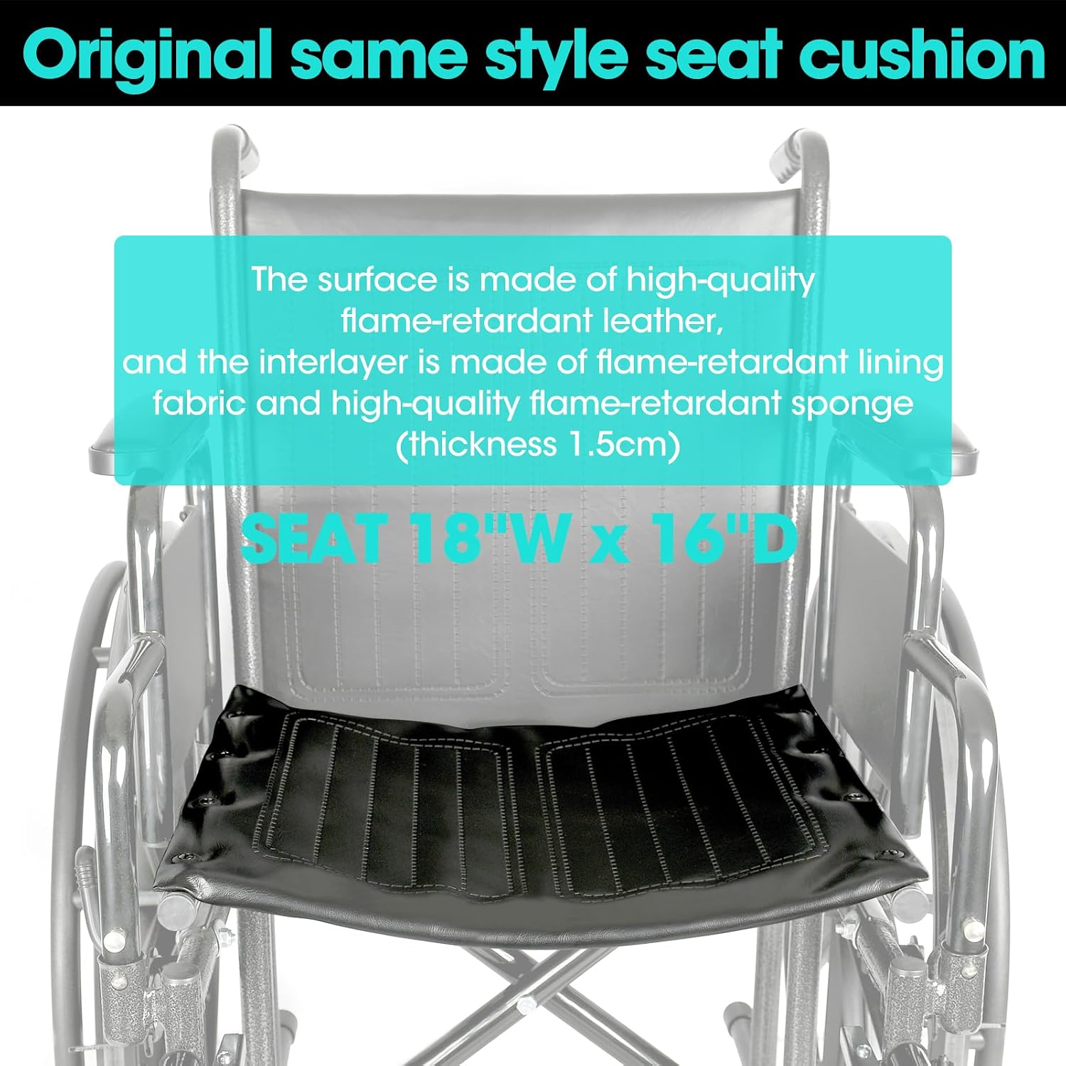 18x16 Inch Wheelchair Seat Cushion Replacement - Universal Fit|Leather Upholstery with Memory Foam Core, Enhanced