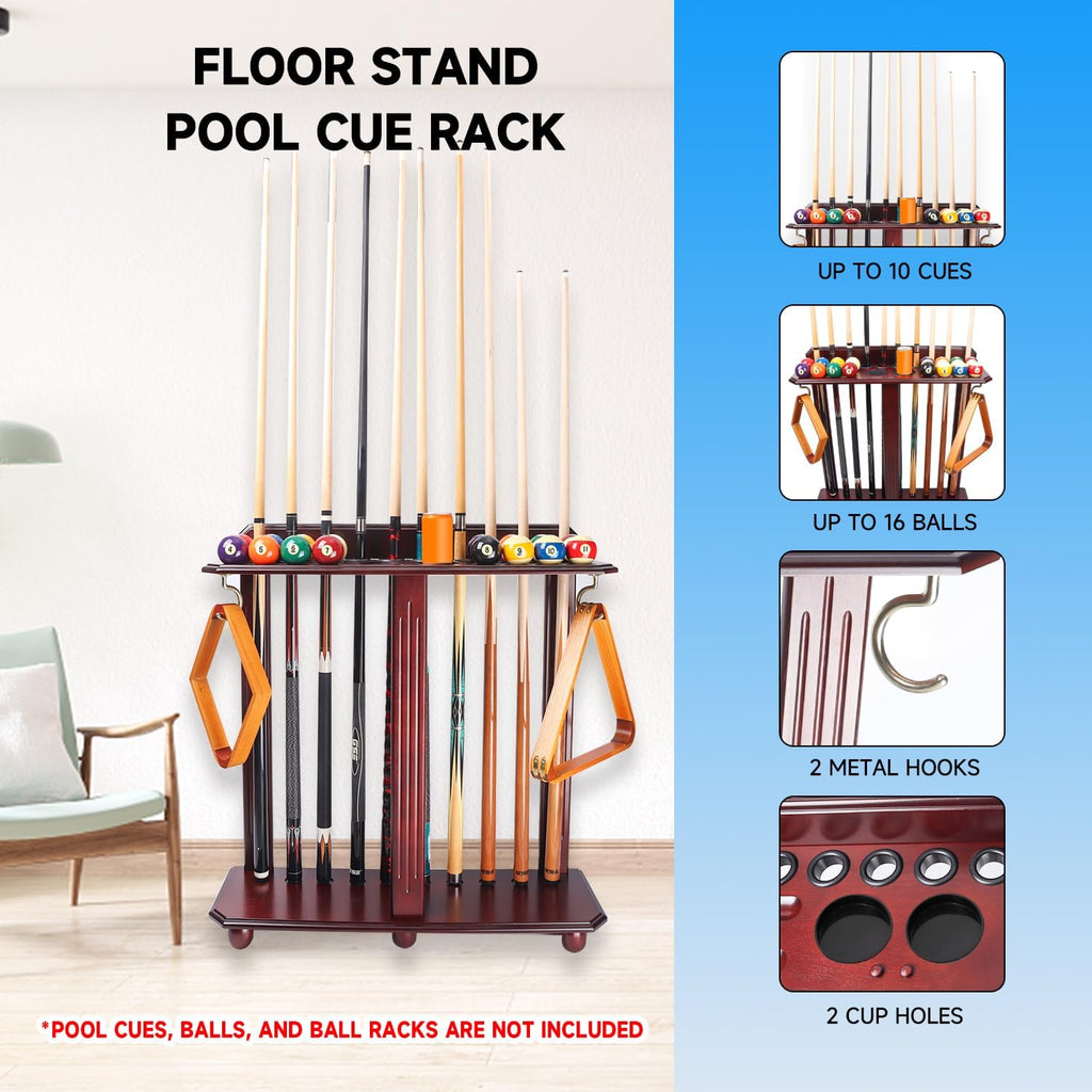 GSE Corner-Style Floor Stand Billiard Pool Cue Racks with Score Counters | Holds Pool Cue Sticks, Full Set of Balls