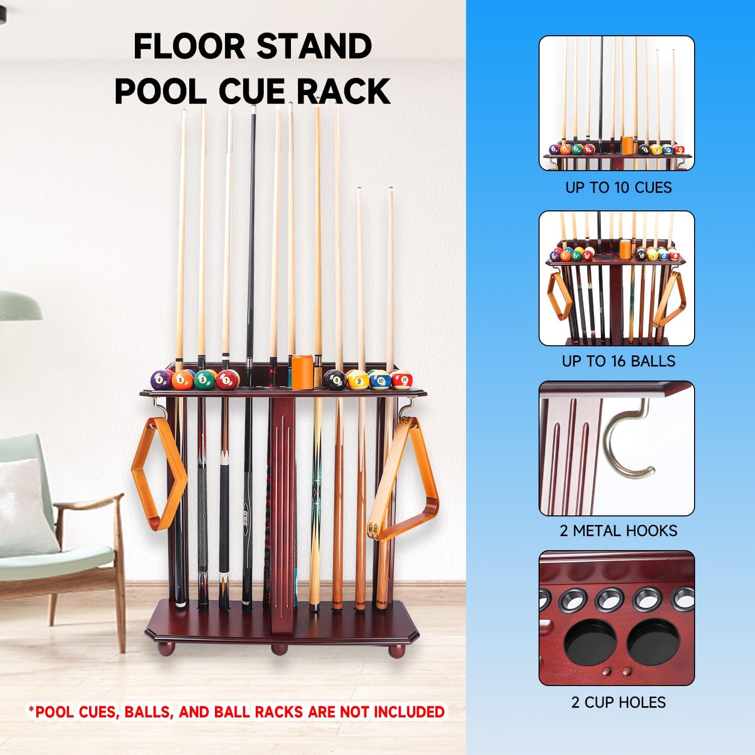 GSE Corner-Style Floor Stand Billiard Pool Cue Racks with Score Counters | Holds Pool Cue Sticks, Full Set of Balls