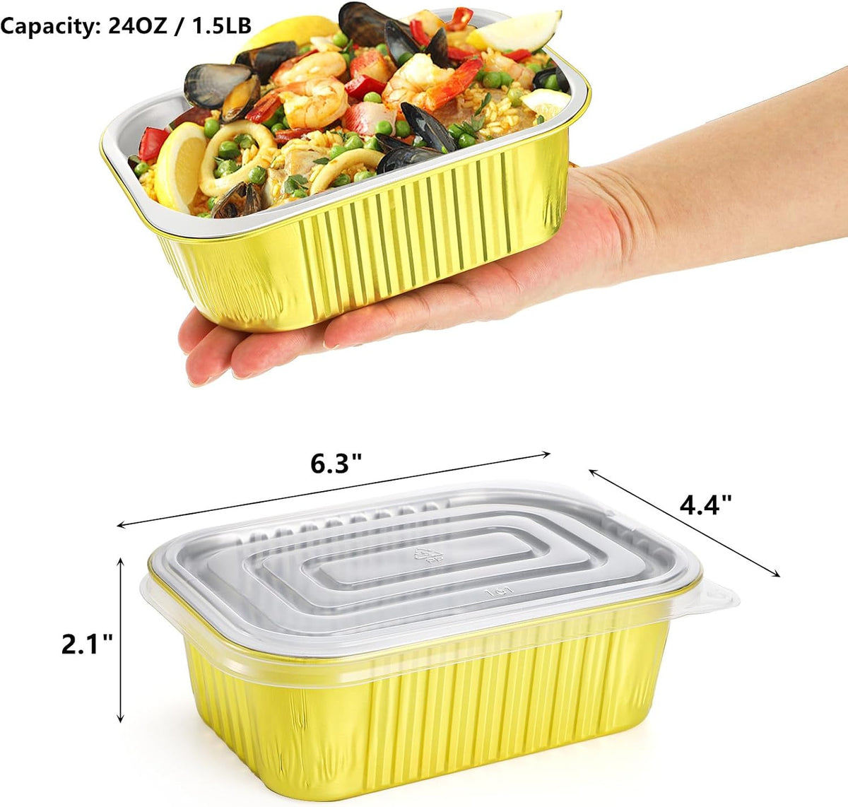 50 Pack Small Aluminum Pans with Lids, 1.5 LB Heavy Duty Disposable Foil Cake Baking Tins, Bread Loaf Pans Takeout