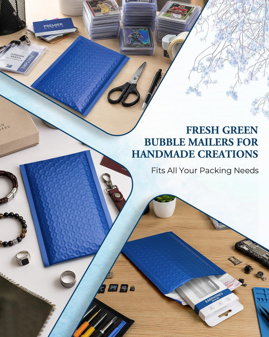 Blue Bubble Mailers 4x8 100 Pack, Self Seal Padded Envelopes