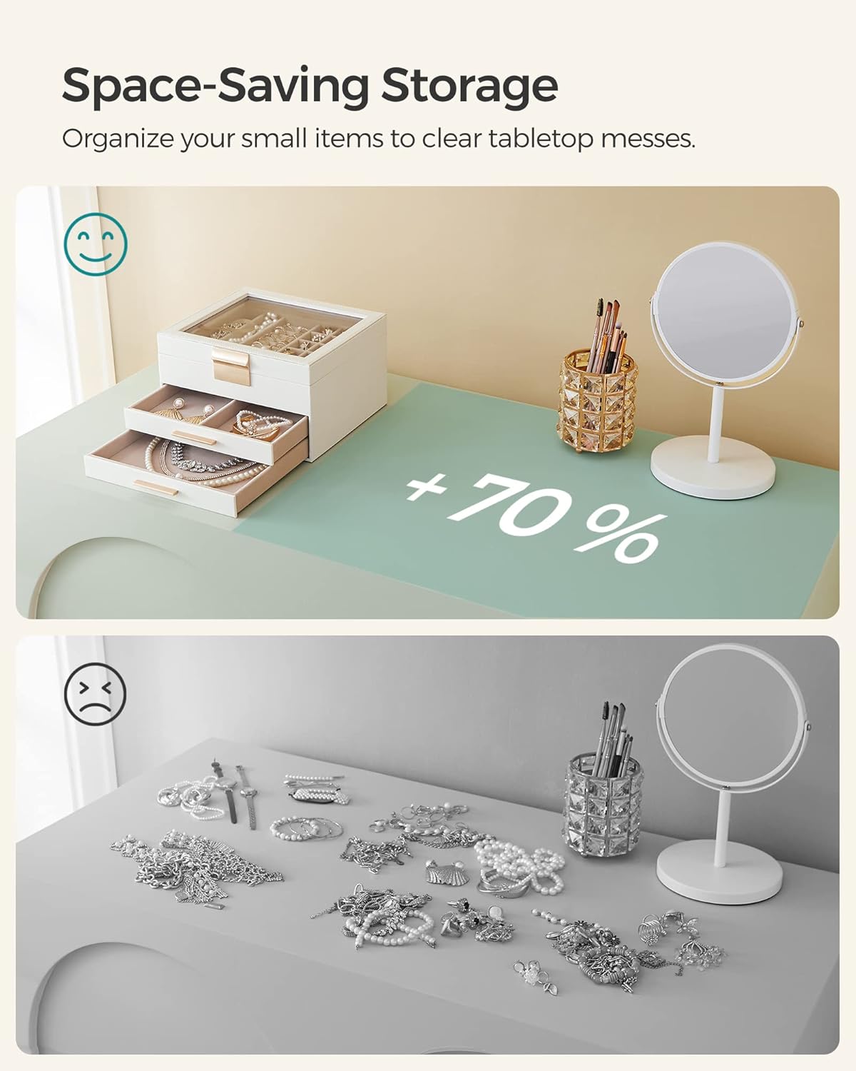 GISELLA Collection - Jewelry Box Organizer with Glass Lid, 3-Layer Jewelry Storage, with 2 Drawers, Modern Style, 8 x