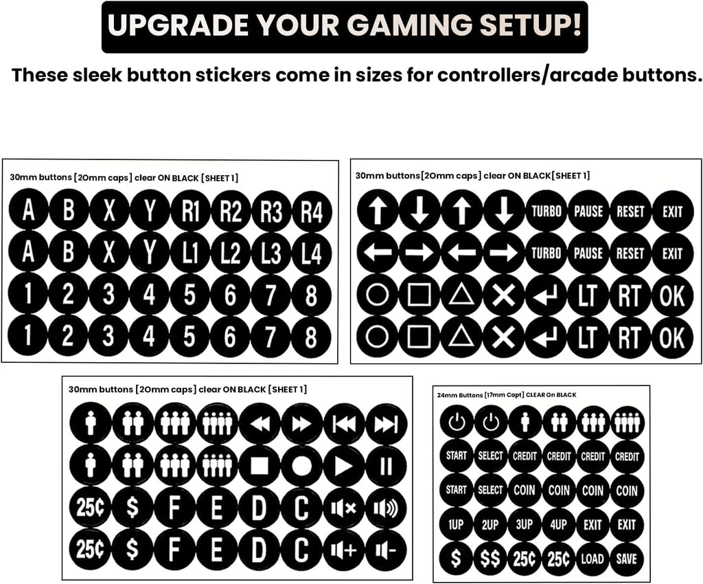 Arcade Button Stickers 24mm 30mm Die Cut Labels for Arcade Cabinet | Black Arcade Button Stickers Compatible only
