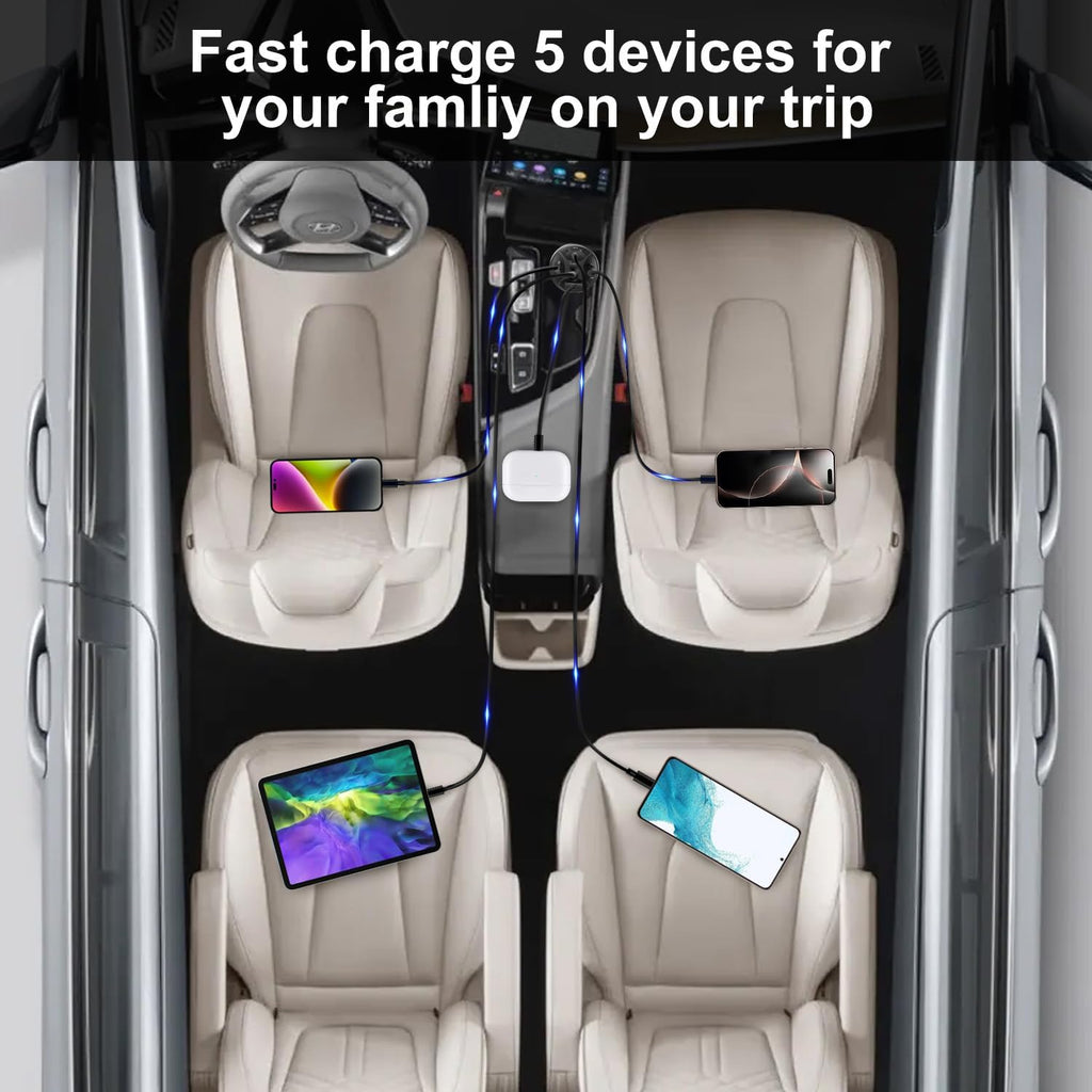 USB C Car Charger Adapter, 5 Ports 75W PD 3.0 Car Phone Charger Fast Charging Compatible with iPhone 16/15/14/13 Pro