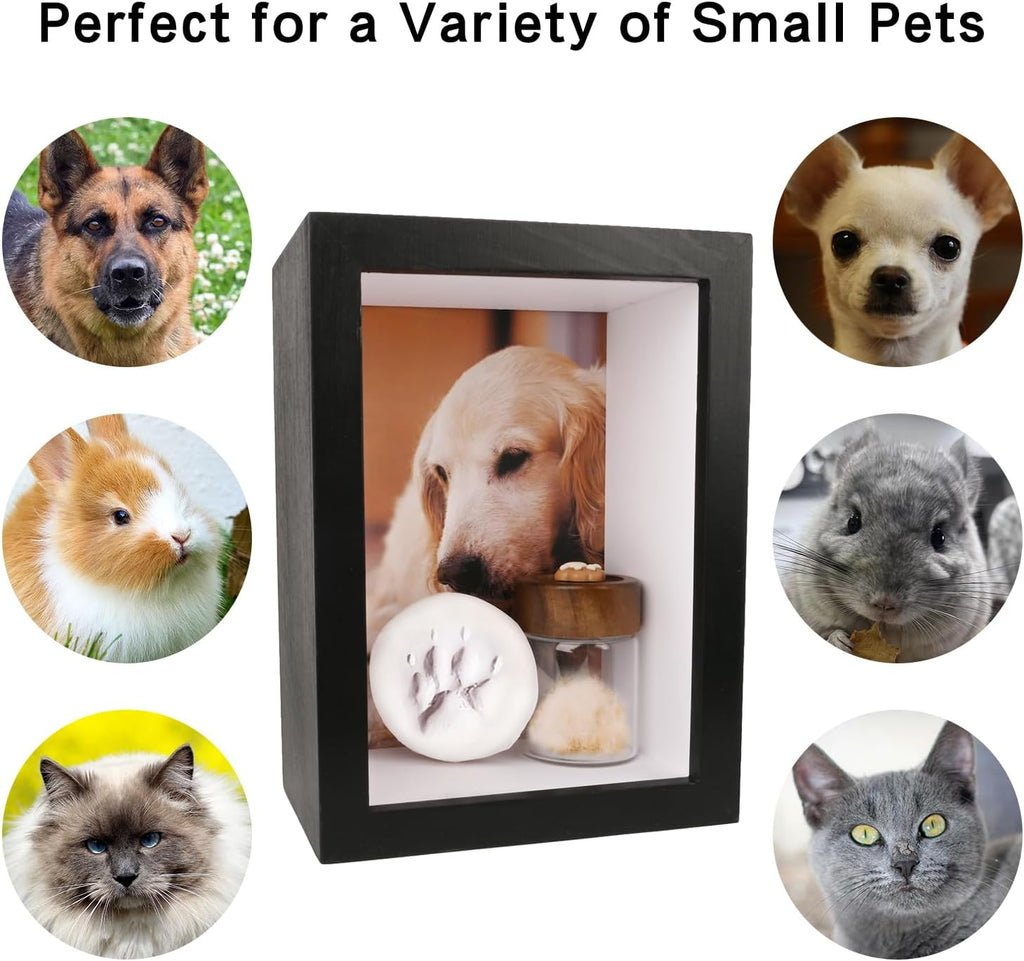 Dog Memorial Shadow Box Frame 5x7 with Paw Print Kit and Fur Keepsake Box Small Pet Memorial Frame Box for Dogs and