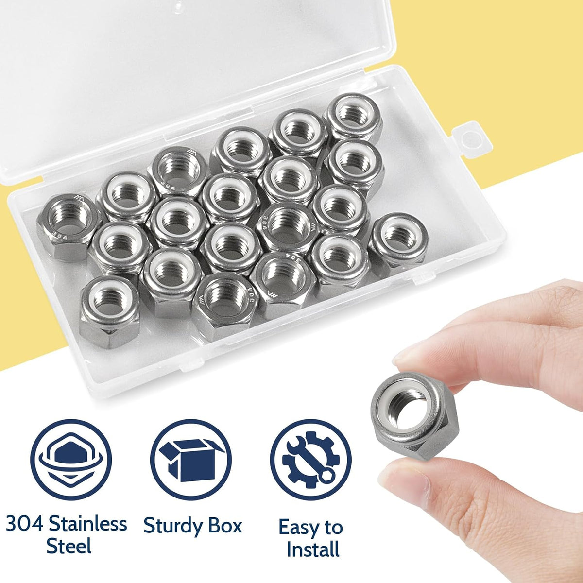 1/2-13 Lock Nut, 20Pcs Stainless Steel Nylock Insert Locking Nut