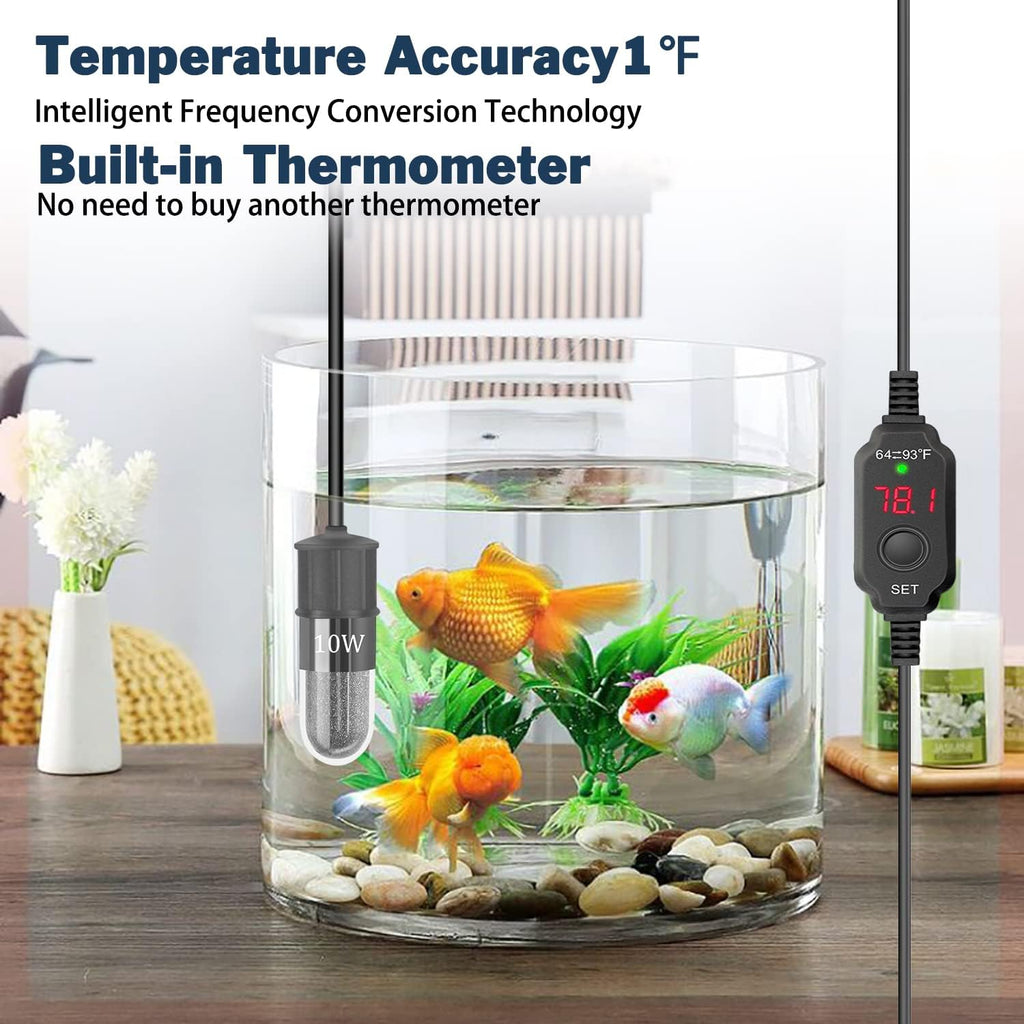Adjustable Mini Aquarium Heater, 10W for Tanks 1-2 Gallons